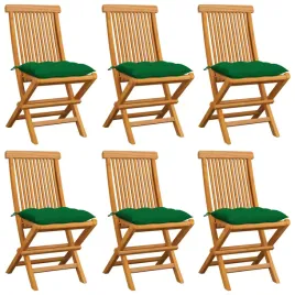 krzesla-ogrodowe-zielone-poduszki-6-szt-lite-drewno-tekowe