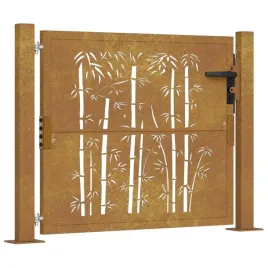 furtka-ogrodowa-105x80-cm-stal-kortenowska-motyw-bambusa