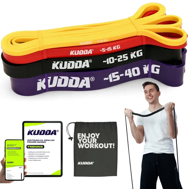 ZESTAW 4 GUMY DO ĆWICZEŃ POWER BAND guma mocna taśma oporowa fitness KUDDA
