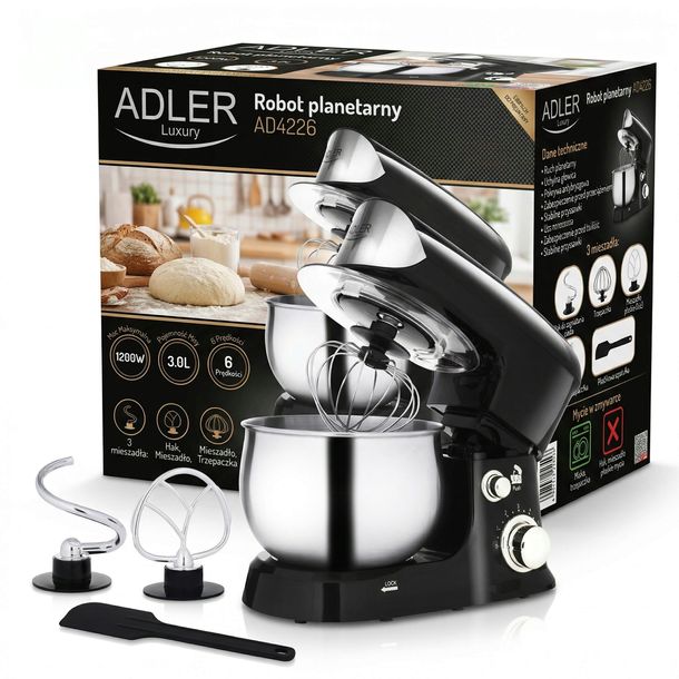 ROBOT KUCHENNY PLANETARNY MIKSER Z MISĄ 1200W 3L WIELOFUNKCYJNY 3 MIESZADŁA