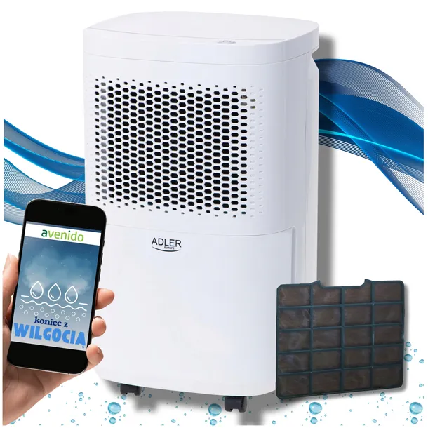OSUSZACZ POWIETRZA 10L/24h WIFI 25m2 POCHŁANIACZ WILGOCI TIMER +Filtr zapas