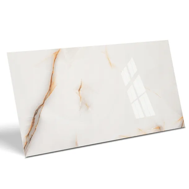 PŁYTKI ŁAZIENKOWE BIAŁY MARMUR ZE ZŁOTĄ ŻYŁĄ GRES ONYX GOLD 60X120 POŁYSK