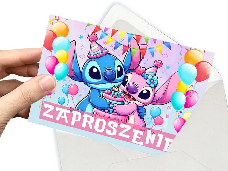 ZAPROSZENIE LILO I STICH ANGEL ANGELA NA URODZINY DZIECKA + KOPERTA GRATIS
