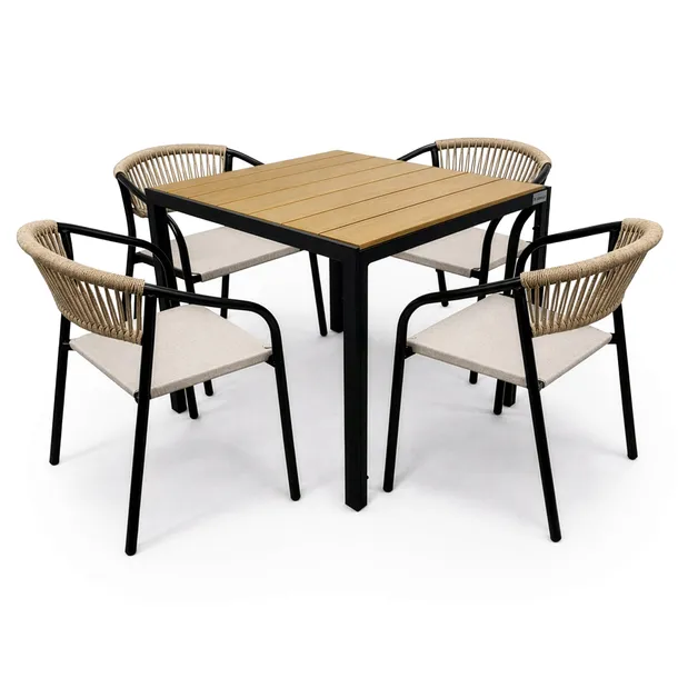 ZESTAW MEBLI OGRODOWYCH BALKON STÓŁ A.ST 70x70W+ 4x KRZESŁO PORTINO TAUPE