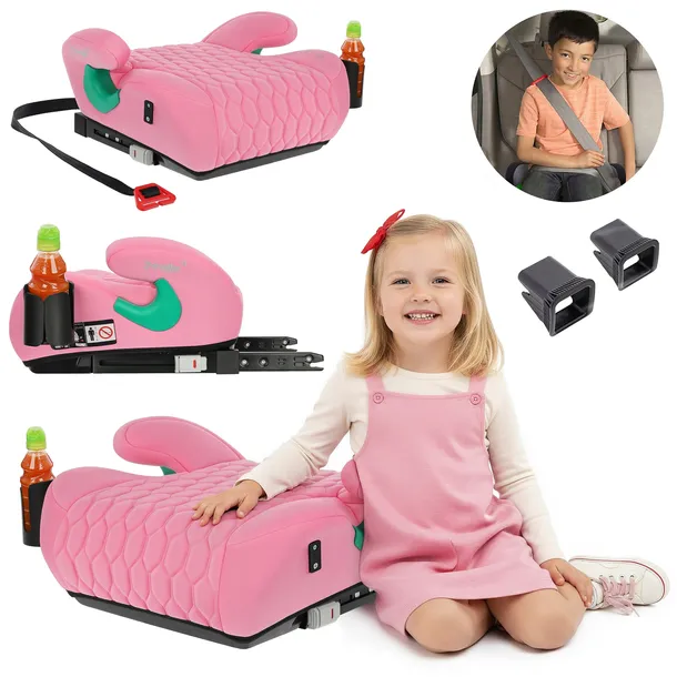 FOTELIK SAMOCHODOWY PODKŁADKA SIEDZISKO Z ISOFIX RÓŻOWY R129 125-150 CM