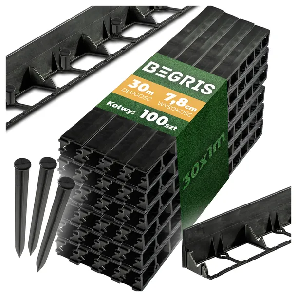 OBRZEŻE OGRODOWE TRAWNIKOWE 30 MB + KOTWY 100 SZT ECO BORDER 7,8 CM OBRZEŻA