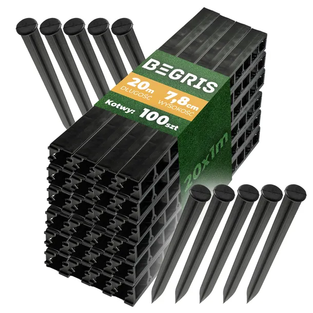 Obrzeże ogrodowe trawnikowe 20 mb + kotwy 100 szt eco border 7,8 cm obrzeża