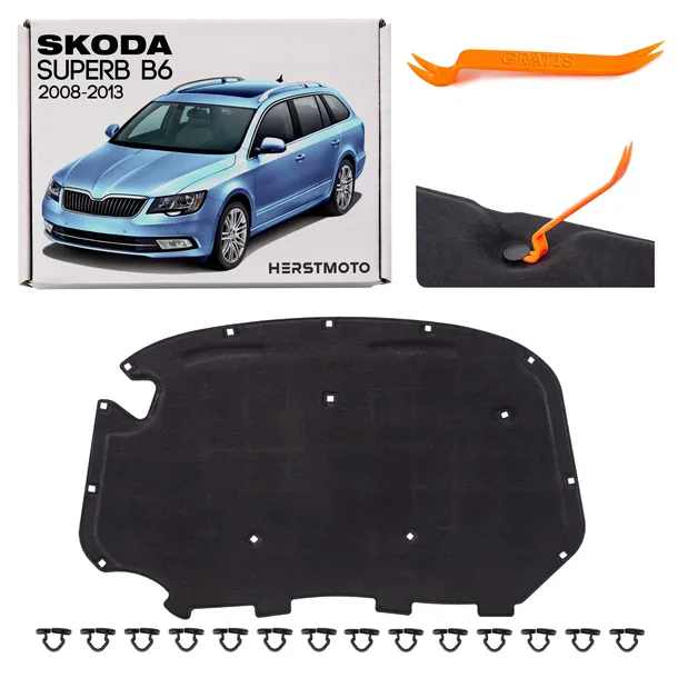SKODA SUPERB II B6 2008-13 PRZED LIFT WYGŁUSZENIE MASKI + SPINKI 3T0863831