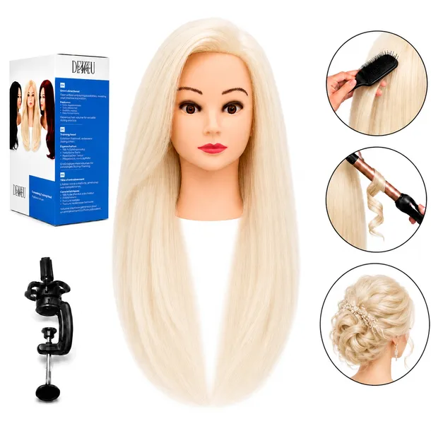 Główka głowa treningowa fryzjerska Sonia włos naturalny 55 cm + Statyw
