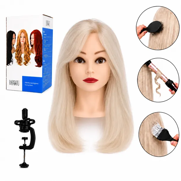 Główka głowa treningowa fryzjerska Jessica włos ludzki 40 cm + Statyw