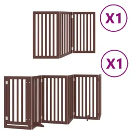 skladana-bramka-dla-psa-z-drzwiami-9-paneli-brazowa-450-cm