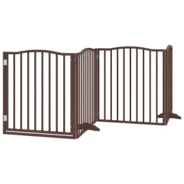 skladana-bramka-dla-psa-z-drzwiami-4-panele-brazowa-320-cm