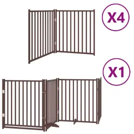 skladana-bramka-dla-psa-z-drzwiami-12-paneli-brazowa-960-cm
