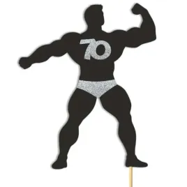 topper-papierowy-70-urodziny-hot-man-kulturysta-czarny-srebrny-brokat