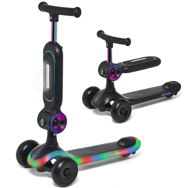 Rowerek Hulajnoga 2w1 dla dzieci RAVEN Lumiloo Black/Neo Chrome Podest LED
