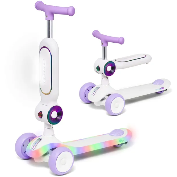 Rowerek Hulajnoga 2w1 dla dzieci RAVEN Lumiloo White/Neo Chrome Podest LED