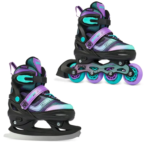 Rolki Łyżwy figurowe 2w1 Regulowane RAVEN Drill Violet/Mint 38-42