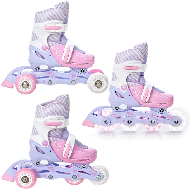 Rolki Wrotki Regulowane 3w1 RAVEN Loret Lila/Pink 34-37 Kółka LED