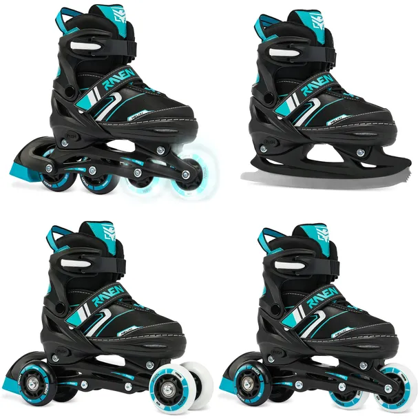 Rolki Łyżwy Wrotki 4w1 Regulowane RAVEN Helixi Black/Mint 38-42 Kółka LED