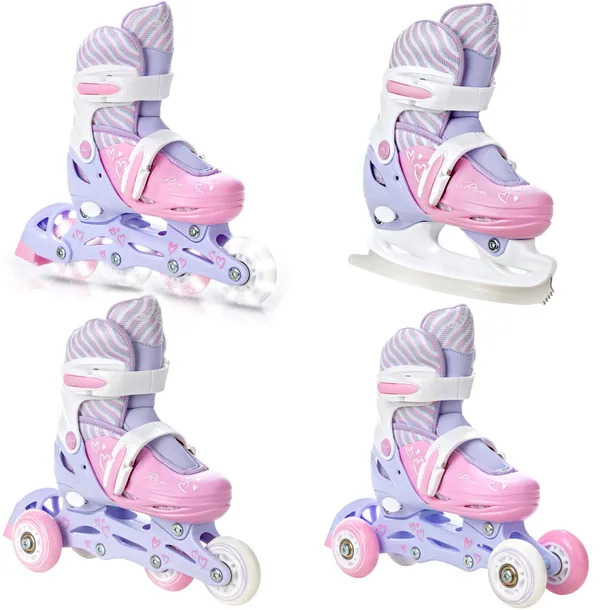 Rolki Łyżwy Wrotki Regulowane 4w1 RAVEN Loret Lila/Pink 27-30 Kółka LED