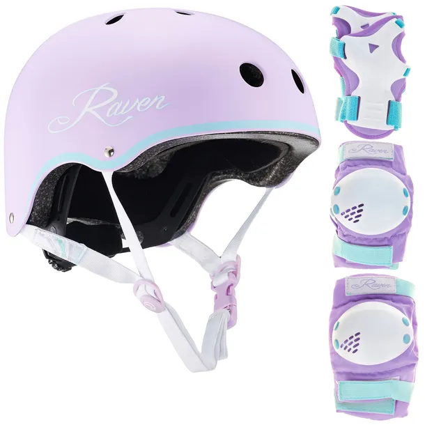 Zestaw RAVEN Kask Essto Violet/Mint XS + Ochraniacze Verba Violet/Mint XS