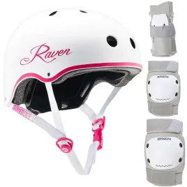 zestaw-raven-kask-essto-white-pink-s-ochraniacze-dexard-grey-s