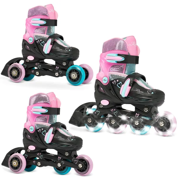 Rolki Wrotki Regulowane 3w1 RAVEN Loret Glitter Black/Mint/Pink 34-37 LED