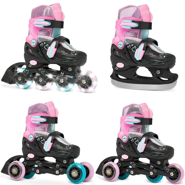 Rolki Wrotki Łyżwy hokejowe 4w1 RAVEN Loret Glitter Black/Mint/Pink 27-30