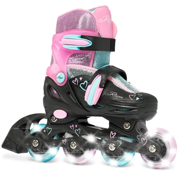Rolki Regulowane RAVEN Loret Glitter Black/Mint/Pink 27-30 Kółka LED