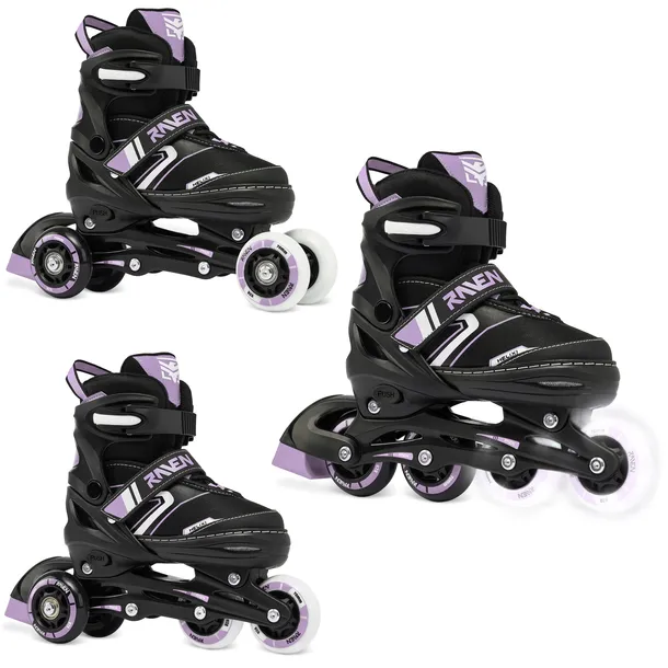 Rolki Wrotki 3w1 Regulowane RAVEN Helixi Black/Violet 34-37 Kółka LED