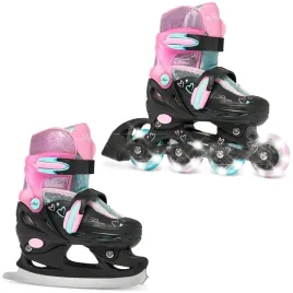 rolki-lyzwy-figurowe-2w1-raven-loret-glitter-black-mint-pink-30-33-led