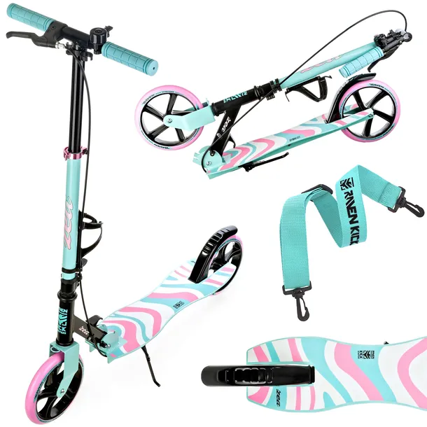 Hulajnoga DUŻA RAVEN Zea Mint/Pink 200mm hamulec, dzwonek i uchwyt na bidon