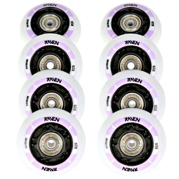 8x Świecące kółka LED do rolek RAVEN Helixi Black/Violet 72mm PU