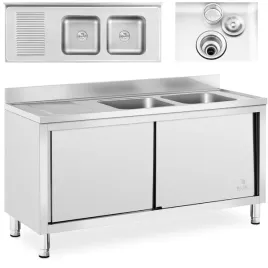 zlew-basen-gastronomiczny-dwukomorowy-z-szafka-z-drzwiami-przesuwnymi-160-x-60-x-95-cm