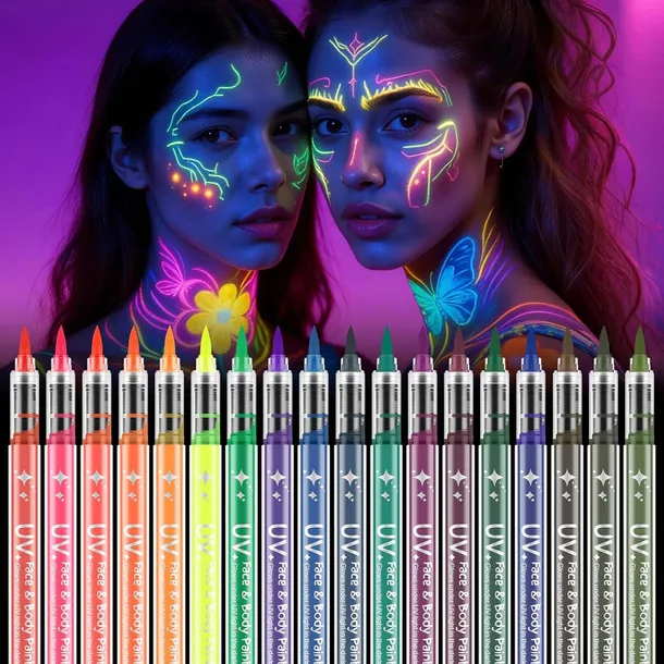 MARKERY FLUORESCENCYJNE UV DO TWARZY CIAŁA ZMYWALNE 18 KOLORÓW FESTIWAL