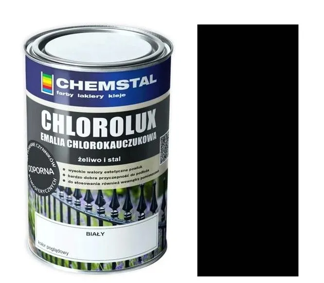 CHLOROLUX farba CHLOROKAUCZUKOWA RAL 9005 do Metalu stali 5 L czarna połysk