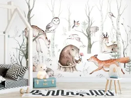 fototapeta-tapeta-dla-dzieci-slodkie-zwierzeta-las-do-pokoju-dziecka-wz1