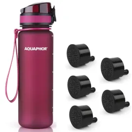 aquaphor-butelka-filtrujaca-city-500-ml-bordowa-5-wkladow-filtra