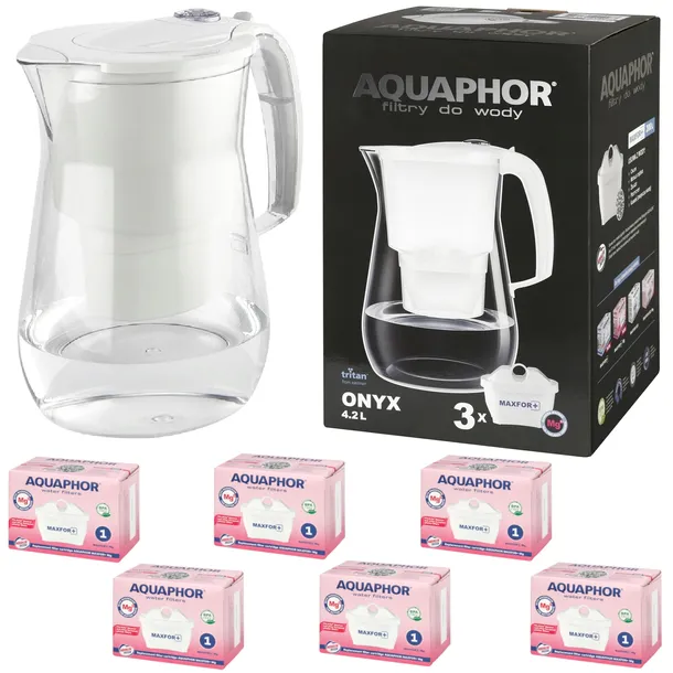 Aquaphor Onyx Dzbanek 4,2L Biały + 6 Wkładów Maxfor+ Mg Filtrujący