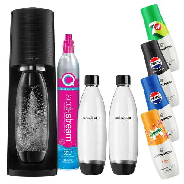 Saturator Sodastream Terra + 2 butelki + 4 syropy Pepsi 7Up Mirinda Pep Max