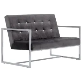 2-osobowa-sofa-z-podlokietnikami-ciemnoszara-chrom-i-aksamit