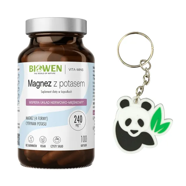 Biowen Magnez z potasem 4 formy magnezu Cytrynian potasu 100 kaps + Brelok