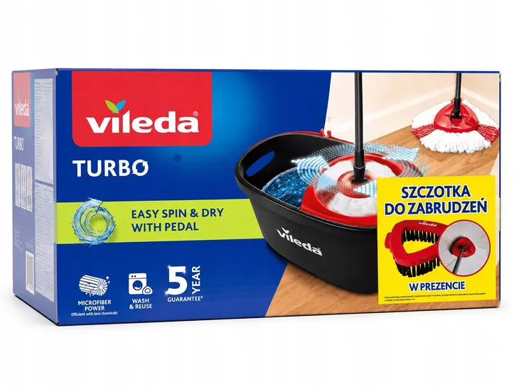 Wiadro i mop obrotowy Vileda Turbo 38cm Easy Spin&Dry z pedałem + szczotka