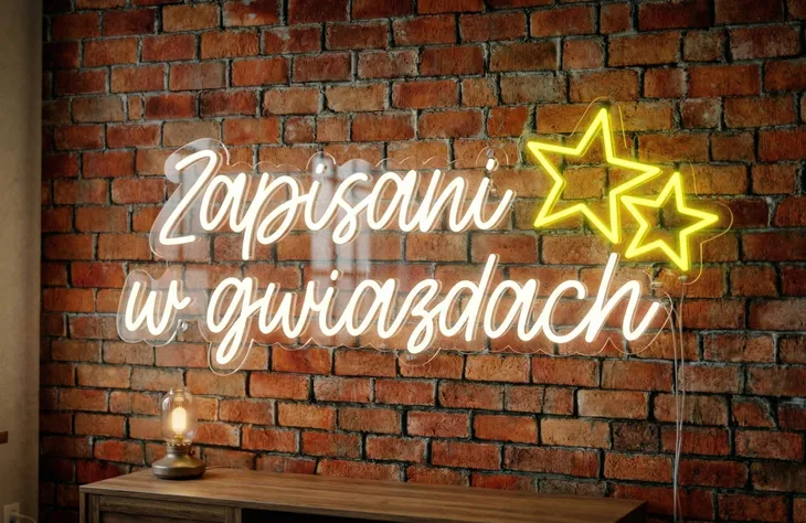 Neon, Napis: Zapisani w gwiazdach, 60 cm, Biało-żółty - wesele, dekoracja