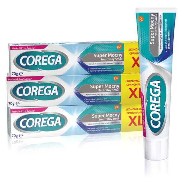 3 x Corega Super Mocny Klej mocujący do protez zębowych Neutralny 70g