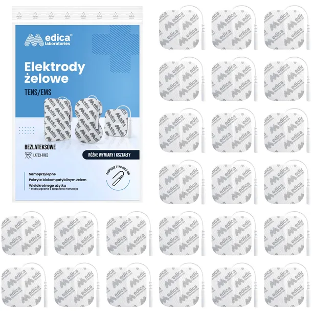 24x ELEKTRODY ŻELOWE DO ELEKTROSTYMULACJI 5x5 NAKŁADKI PADY TENS EMS (PIN)
