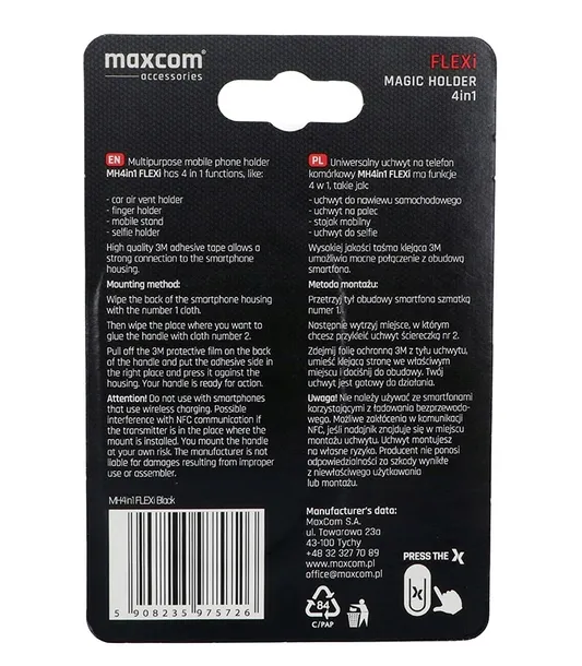 uchwyt-elastyczny-maxcom-czarny-kolor-czarny-kod-producenta-mh4in1flexiblack