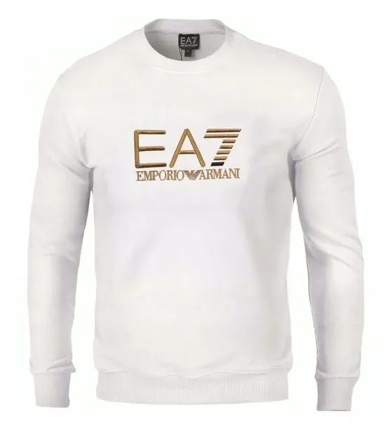 EMPORIO ARMANI EA7 BLUZA MĘSKA WYSZYWANE ZŁOTE LOGO KLASYCZNA KREMOWA XL