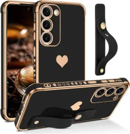 etui-do-samsung-galaxy-s23-5g-czarne-silikonowe-zlota-ramka-serce-uchwyt