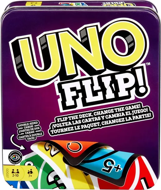 Gra karciana Mattel Games UNO Flip! Ekskluzywne metalowe pudełko